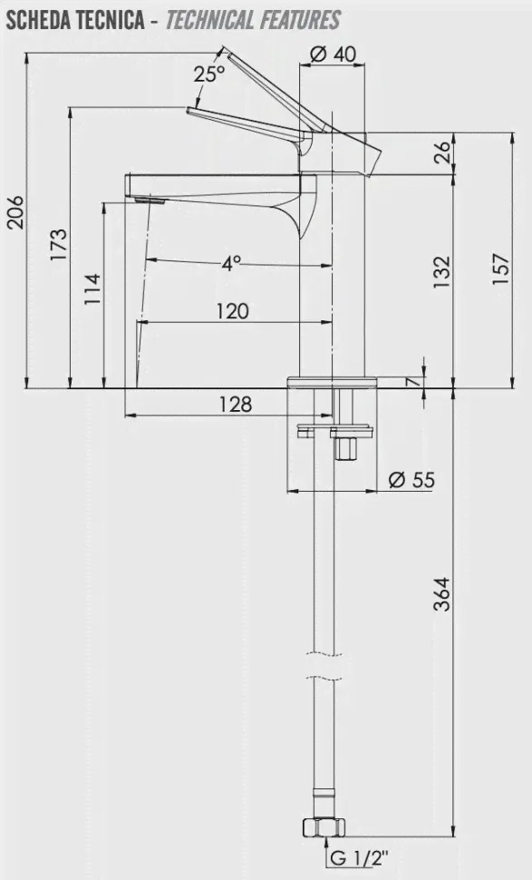 Смеситель для раковины без донного клапана Remer Slash SL12NO-3